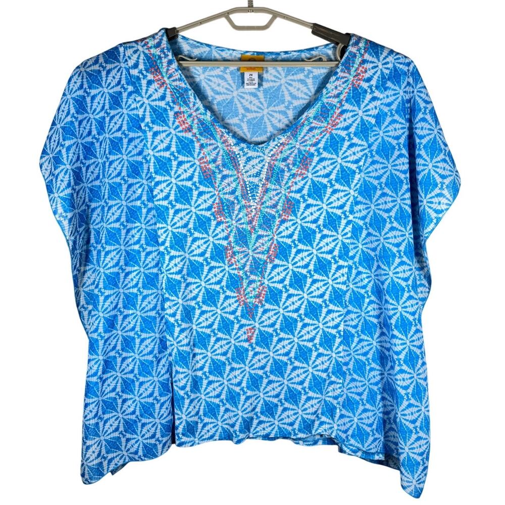 Ruby Rd. Geometric Tie Dye Print Stretch Tunic Top Women's 2X Flowy Beach Resort